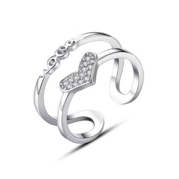 Adjustable Ring 925 Sterling Silver Heart Gift - Picture 2 of 4